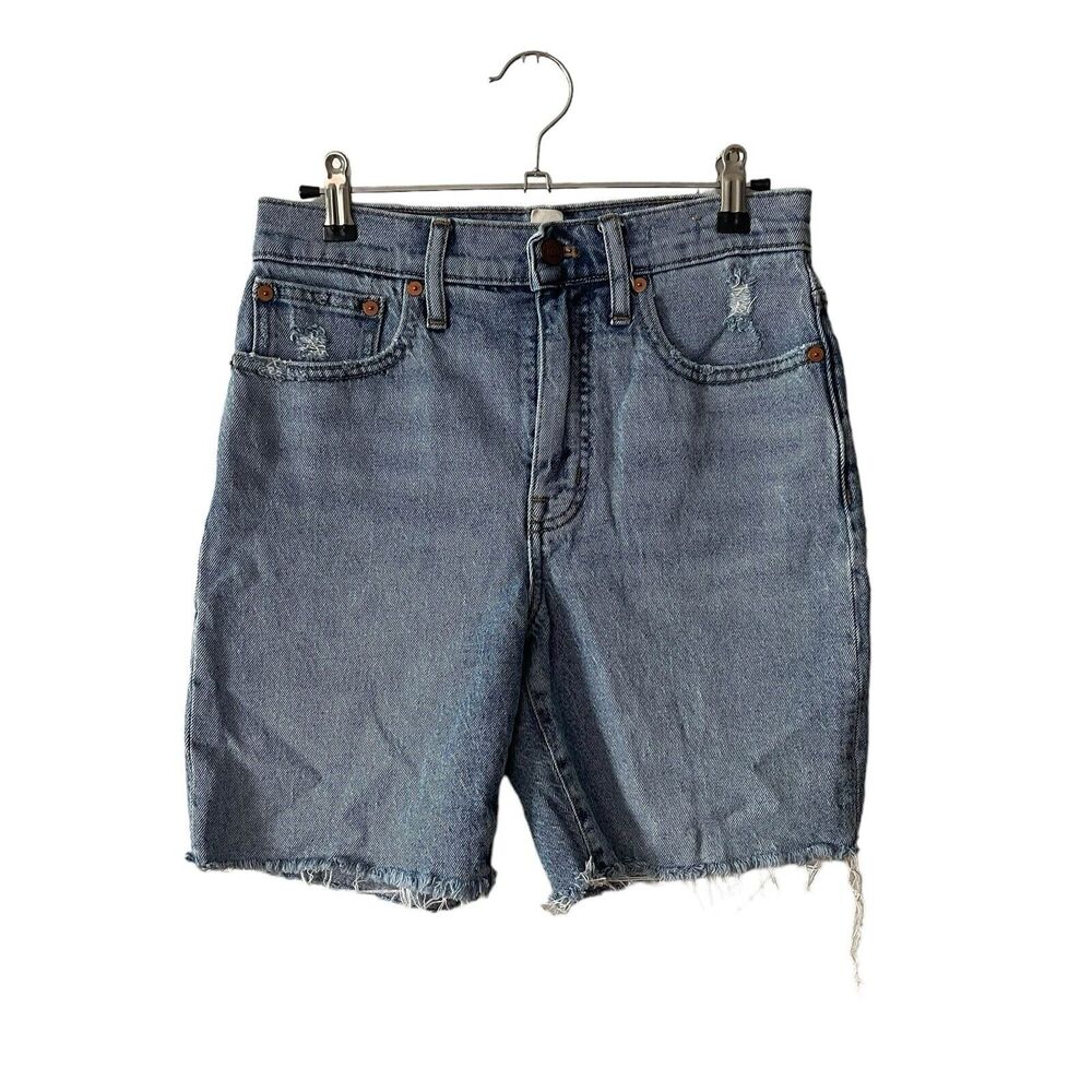 Madewell 25 High Rise Denim Mid Length Shorts Blue Jean Raw Hem Casual